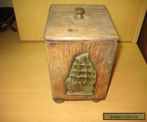 Item Antique Oak Tea Caddy With Metal Lining And Brass Ship Badge. for Sale