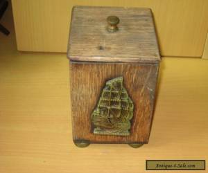 Item Antique Oak Tea Caddy With Metal Lining And Brass Ship Badge. for Sale