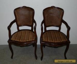 Item Pair Vintage Antique French Cane Back Arm Chairs Louis XV Walnut 110713 for Sale