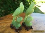 Vintage Antique Oriental Mirrored Pair Of Jade Celadon Hand Carved Birds for Sale
