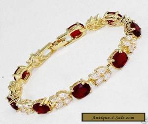 Item Vogue style jewelry 18k yellow gold gild red ruby gem bracelet 8 inches.+box for Sale
