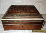 Vintage Empire Bone (?) Inlaid Carved Wood Anglo-Indian Box - Needs Some Repair for Sale