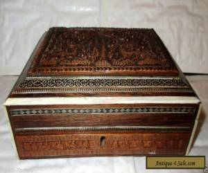 Item Vintage Empire Bone (?) Inlaid Carved Wood Anglo-Indian Box - Needs Some Repair for Sale