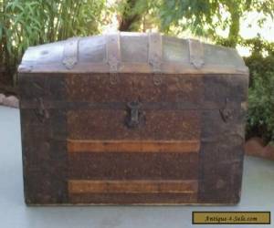 Item Vintage Classic Antique Wood & Metal Barrel Top Steamer Trunk Treasure Chest  for Sale