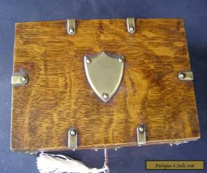 Item Antique Oak Brass Banded Box Working Lock & Key c1890 for Sale