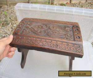 Item Small Antique Oak Stool Bench Seat Carved Wood Jacobean Style Vintage Old for Sale