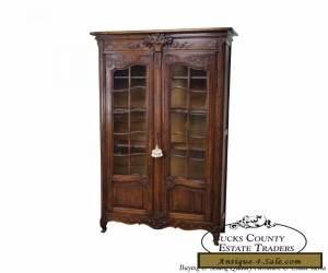 Item Antique 19th Century French Country Tall Oak Carved Curio Display Cabinet for Sale