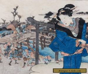 Item Utagawa Kunisada (1786-1865) Antique Japanese Woodblock - "View of Fujisawa" for Sale