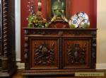  Antique French Carved Oak Hunt Cabinet Renaissance Sideboard Fish Gothic for Sale