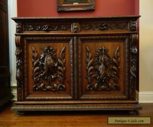 Item  Antique French Carved Oak Hunt Cabinet Renaissance Sideboard Fish Gothic for Sale