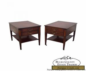 Item Vintage Pair of 1940s Mahogany Inlaid Leather Top End Tables for Sale