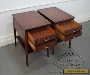 Item Vintage Pair of 1940s Mahogany Inlaid Leather Top End Tables for Sale