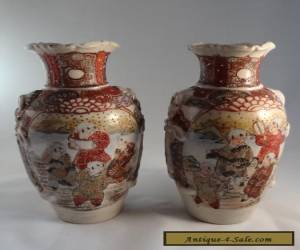 Item Vintage Antique Pair of Japanese Oriental Chinese Satsuma Handpainted Vases for Sale