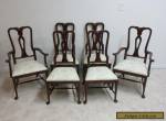 Vintage Mahogany Carved Queen Anne Dining Room Side Arm Chairs Set for Sale