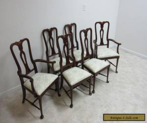Item Vintage Mahogany Carved Queen Anne Dining Room Side Arm Chairs Set for Sale