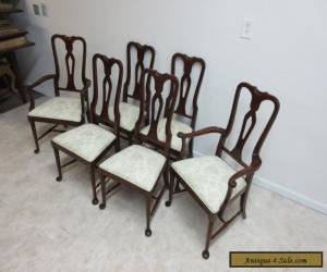 Item Vintage Mahogany Carved Queen Anne Dining Room Side Arm Chairs Set for Sale