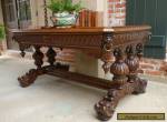 Antique FRENCH Victorian Carved Tiger Oak Dolphin Table Desk Renaissance Gothic for Sale