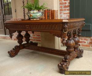 Item Antique FRENCH Victorian Carved Tiger Oak Dolphin Table Desk Renaissance Gothic for Sale