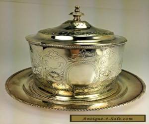 Item ANTIQUE ENGLISH  VICTORIAN SILVER PLATED BISCUIT BARREL WITH UNDERPLATE for Sale