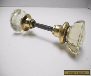Item Antique Vintage 12 sided glass and brass door knob set with connecting rod for Sale