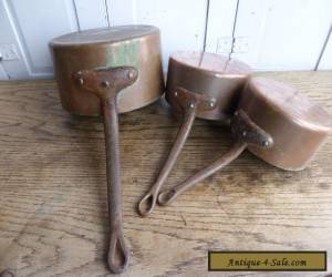 Item Set of 3 antique French copper saucepans for Sale