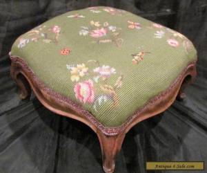 Item Antique Victorian Needlepoint Foot Stool with Carved Wood Legs Footstool for Sale