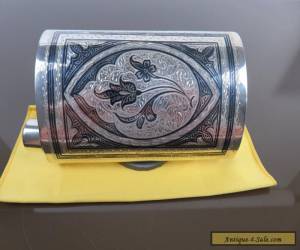 Item Vintage European Sterling Silver Niello Pocket Liquor Flask c1940 for Sale