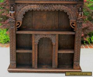 Item Antique English Oak Gothic Renaissance Wall Shelf Display Cabinet Bookcase LARGE for Sale
