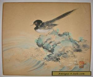 Item VINTAGE-JAPANESE PAINTING- BIRD ON ROCK- 2 SEALS OF THE ARTIST. for Sale