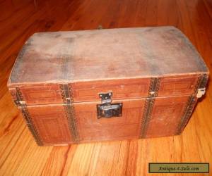 Item 1800s Antique VICTORIAN SMALL Child DOME TOP TRUNK Old TRAVEL CHEST w/ Tray for Sale