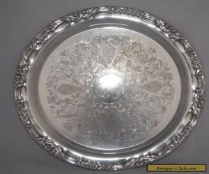 Item Vintage LUKE Silver Plate Etched Round Tray - 32.5cm for Sale
