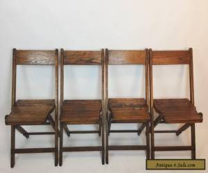 Item Vintage Antique Wood Oak Wooden Folding Chairs Set of 4 for Sale