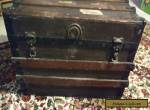 Vintage Wooden Flattop Steamer Trunk luggage BROWN coffee table antique Box for Sale