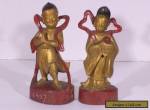 Pair of Antique Chinese Wooden Carved Figure Statue Qing Dynasty 19c for Sale
