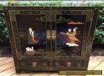 CHINESE BLACK LACQUER HARDSTONE CABINET SIDE TABLE for Sale