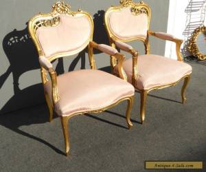 Item Pair of Unique Vintage French Rococo Carved Wood Gold ACCENT CHAIRS Louis XV for Sale