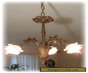 Item Vintage Unique French Bronze Basket Chandelier With Glass Flowers Shades for Sale