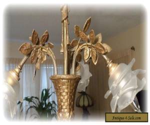 Item Vintage Unique French Bronze Basket Chandelier With Glass Flowers Shades for Sale