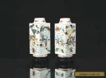 A Pair of Squared Famille-Verte Porcelain Vases, China Qing Dynasty 19th Century for Sale