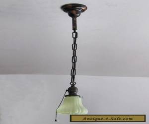 Item Gorgeous Antique Japanned Light Fixture with Vaseline Shade Completely Restored! for Sale