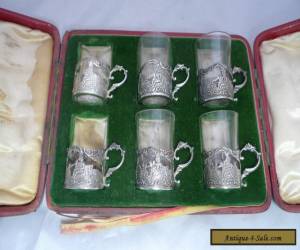 Item Six Cased Victorian Silver & Glass Tea Holders Thomas Glaser 1891 for Sale