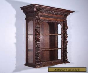Item Antique French Renaissance Revival Display Wall Cabinet in Oak for Sale