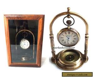 Item Nautical Vintage Replica Brass Hanging Clock With Mirror Sheesham Wooden Box  for Sale