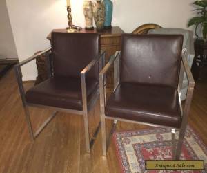 Item Pair Mid Century Modern Brown Leather Lounge Chairs - Milo Baughman Era for Sale