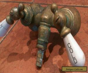 Item Vintage Brass Faucet w/Hot & Cold Porcelain Handles Antique for Sale