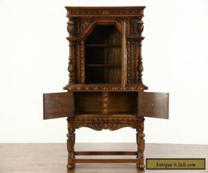 Item English Tudor 1925 Antique Carved Oak China or Bar Cabinet for Sale