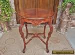ANTIQUE FRENCH LOUIS XVI STYLE CARVED MAHOGANY TABLE BURLED MARQUETRY INLAID TOP for Sale