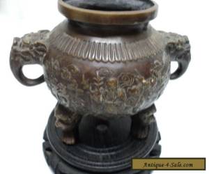 Item SMALL ANTIQUE CHINESE BRONZE CENSER - IMPRESSED MARK WITH A STAND for Sale