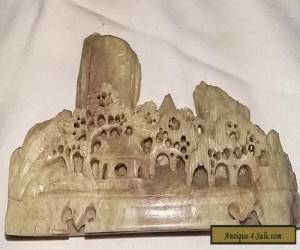 Item Carved Soapstone ornament showing a pagoda and mountain scene for Sale