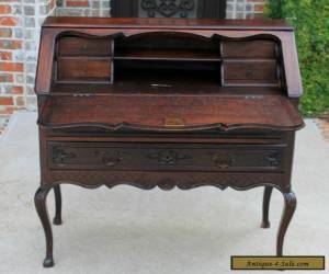 Item Antique French Louis XV Style DARK Oak Fall Front Writing Desk Bureau Secretary  for Sale